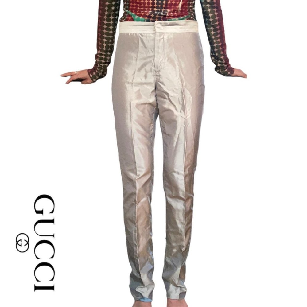 gucci metallic gold/blue iridescent silk pants size 38